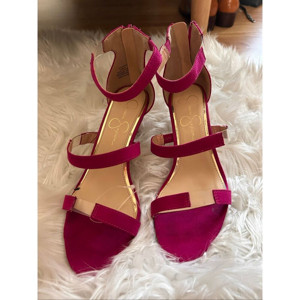 Jessica Simpson Emara Pink Fuchsia Lucite Stiletto Heels Sandal Size 6.5